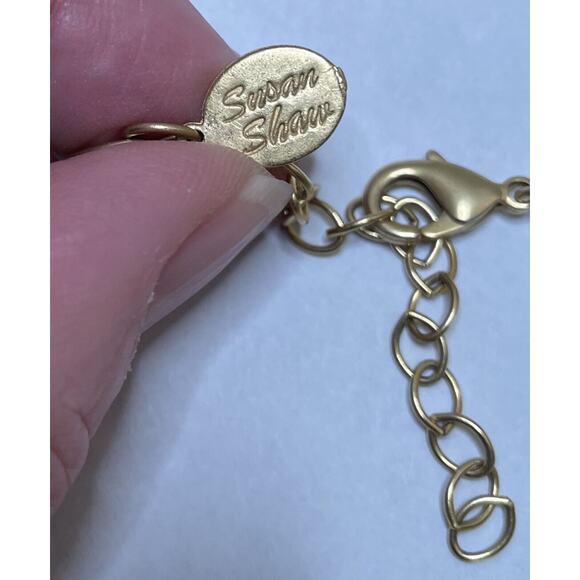 Susan Shaw Venetian Glass Intaglio Cross Pendant Necklace 16" 24kt Plate 3" Ext - Picture 8 of 14